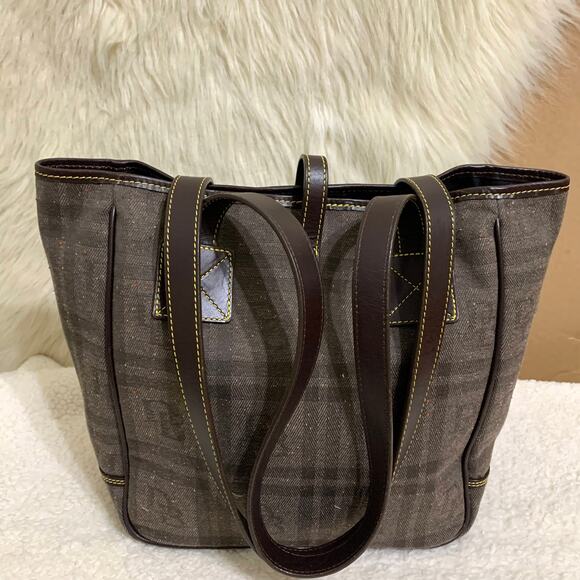 DOONEY & BOURKE Vintage N/S Expresso Plaid Canvas Logo Shopper Tote SP144 - Picture 5 of 16